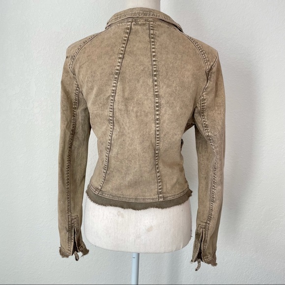 FREE PEOPLE COWL NECK BUTTON UP MOTO MILITARY JEAN JACKET SMALL - Picture 4 of 7